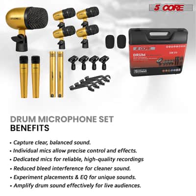 5 Core 9 Piece Drum Microphone Set w Kick Bass, Tom/Snare and Condenser Hi Hat & Cymbals Mics image 15