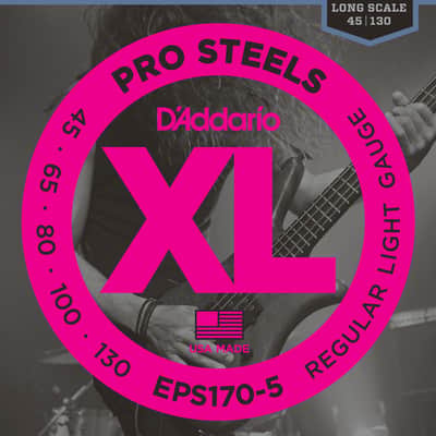 D'Addario EPS170-5 5-String ProSteels Bass Guitar Strings Light 45-130 Long Scale