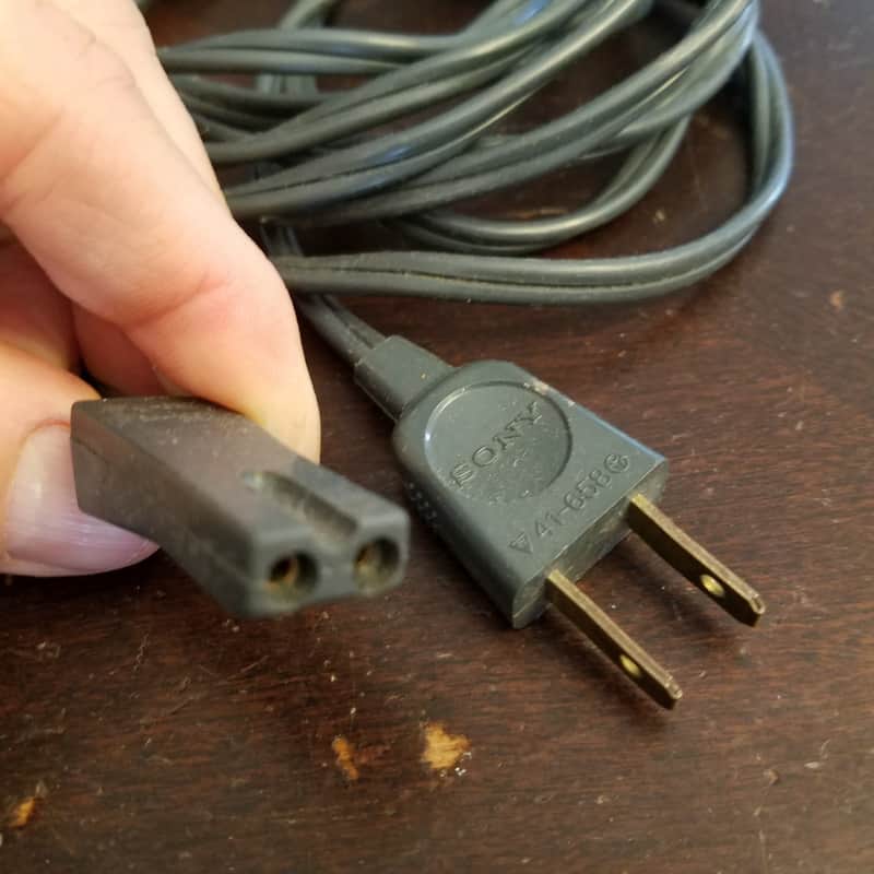 Sony Vintage unpolarized notched two pin power cord cable plug 41-637 41-658 1970s - grey image 1