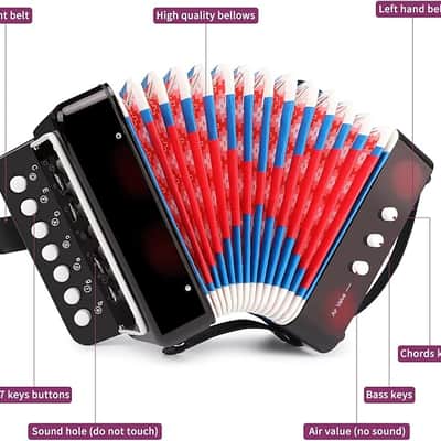Kids Accordion, 10 Keys Control Mini Accordion Toy Gifts Easy to Play for kids Children Beginners Lightweight Musical Instrument Developmet Fit for 3 years and over(black) image 3