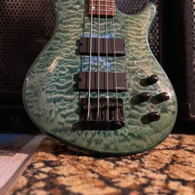 Dean Q4 Edge Quilted Maple 4-String Bass 2008 Teal Green Gloss image 3
