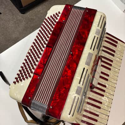 Vintage Near Mint Francini 120-Bass Accordion - Ruby & Mother of Pearl image 8