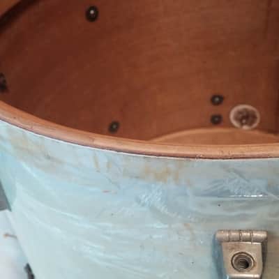 Ludwig 1959 Parade Marching Snare 15  White Marine Pearl WFL Transition Badge Nickel Hardware image 9