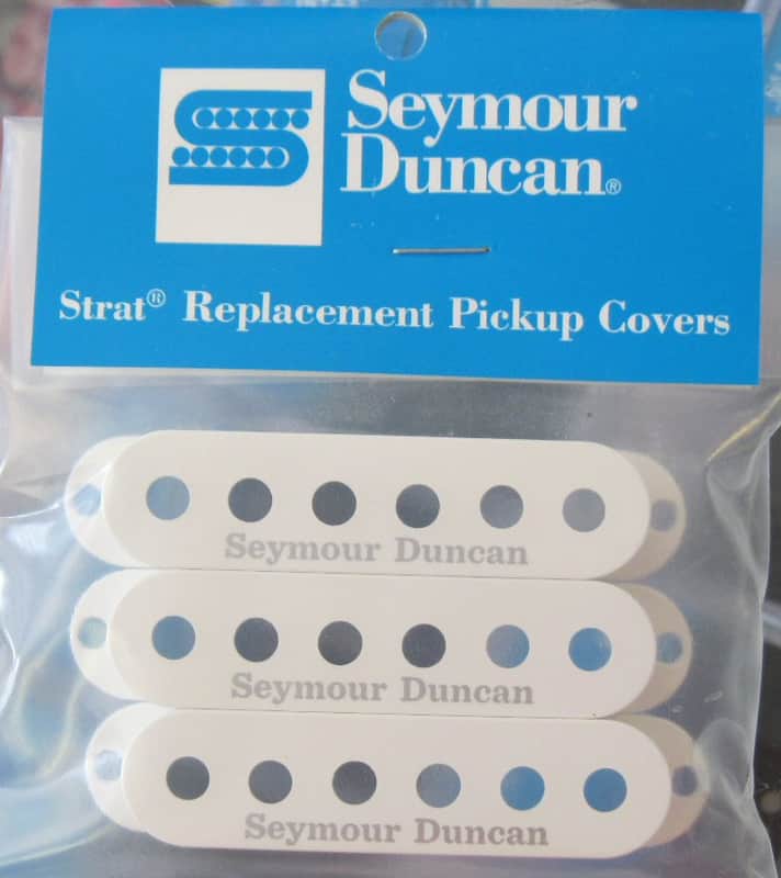 Seymour Duncan White Single Coil Stratocaster Pickup Covers set of 3 with Logo image 1