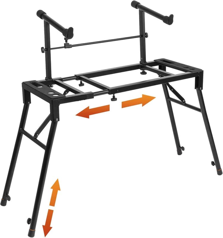 Dual Piano Keyboard Stand with 2nd Tier - Adjustable and Portable 2 Tier Music Stand for Synths and Electric Digital Keyboards - Fits 54 61 88 Key Pianos image 1