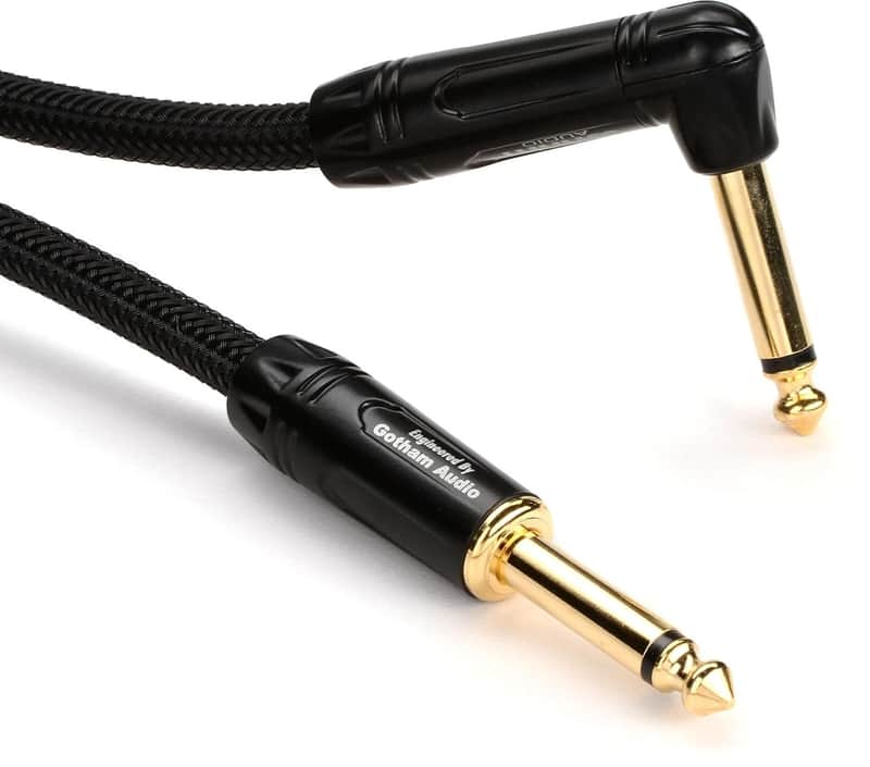 Warm Audio Prem-TS-1RT-18' Premier Series Straight to Right Angle TS Instrument Cable - 18-foot,Black/Gold image 1