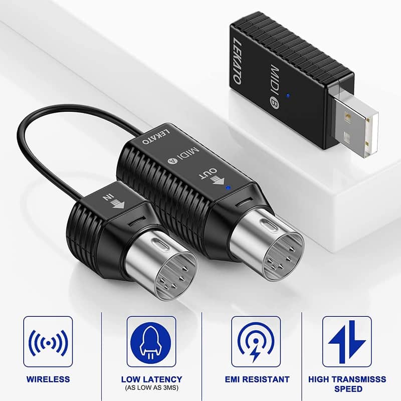 LEKATO Wireless Bluetooth MIDI Adapter Ultra Low Latency 5 PIN to MIDI Device image 1