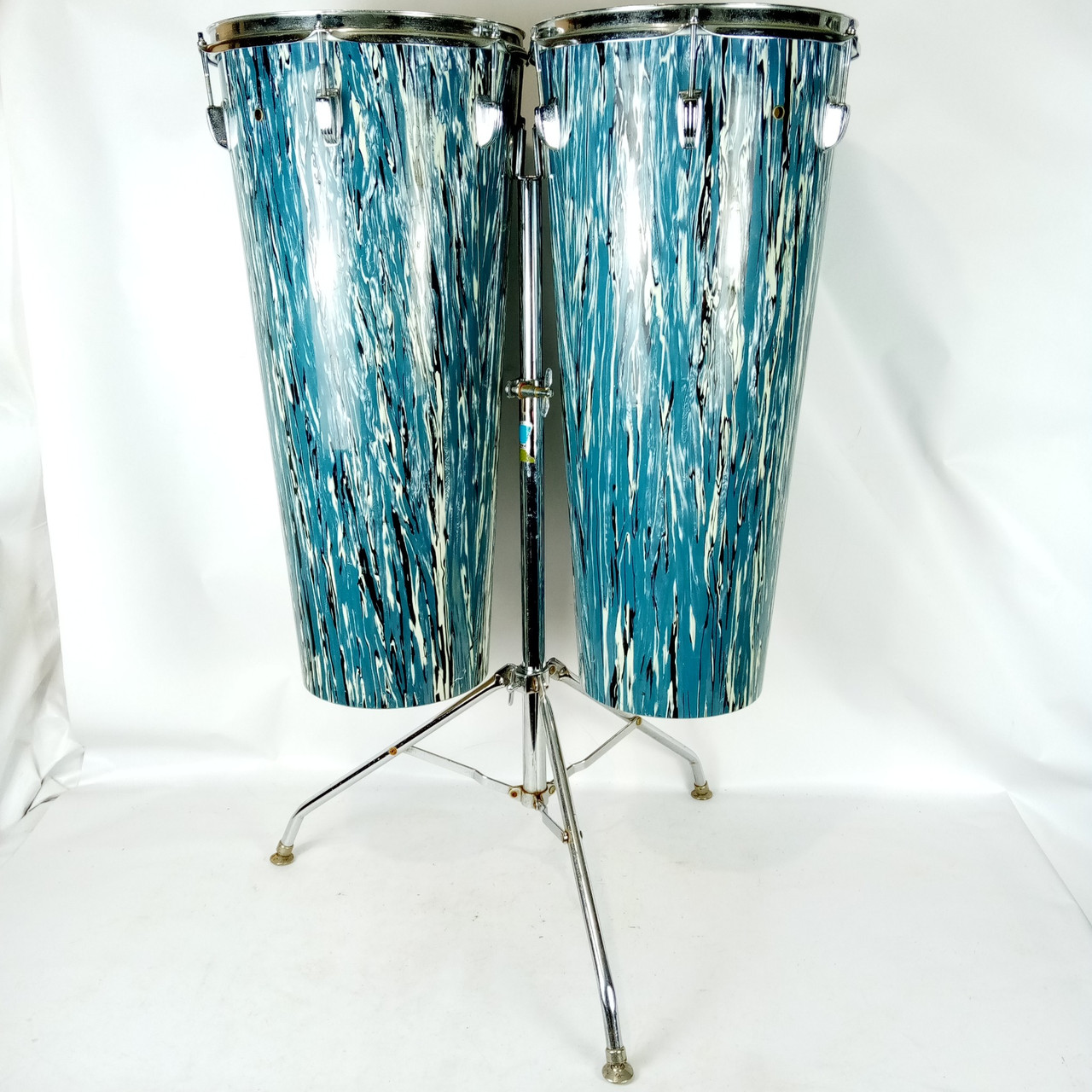 Ludwig Blue Oyster Bowling Ball Conga Drums 12x27" x2 +Hercules Stand Vintage70s — main photograph