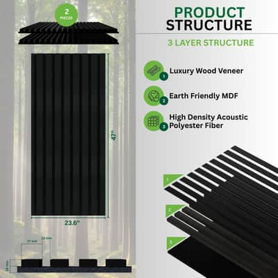 2 Pcs Acoustic Wood Panels For Wall & Ceiling - 47" X 23.6" Sound Absorbing 3D Fluted Wood Slat Wall Panels With Wood Finish - Noise Canceling Panels For Home, Office & Studio - Black Oak image 6