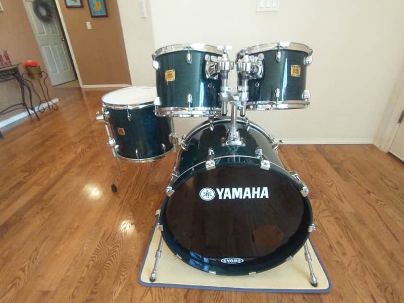 Yamaha Oak custom drums made in Japan uzikuri emerald lacquer pro heads excellent image 1