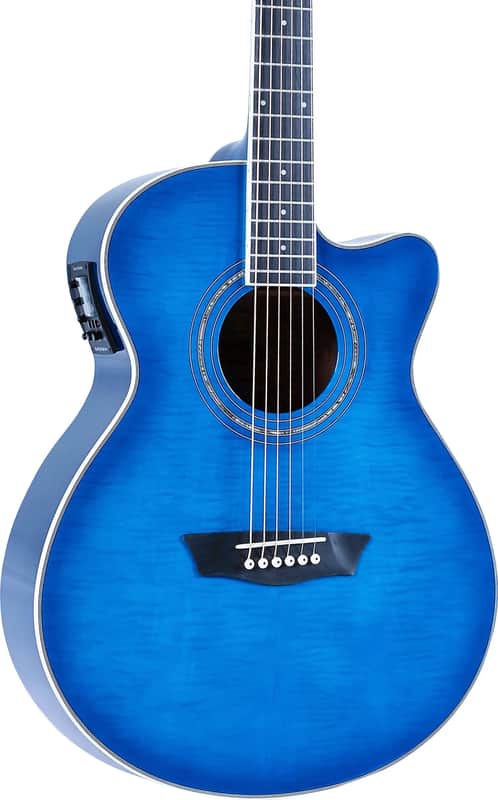 Washburn Festival EA15 Mini Jumbo Acoustic-Electric Guitar, Flame Maple Top, Transparent Blue image 1