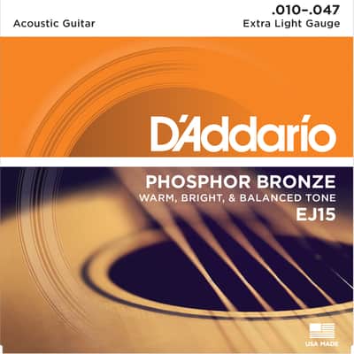 D'Addario EJ15 Phosphor Bronze Acoustic Guitar Strings, Extra Light, 10-47