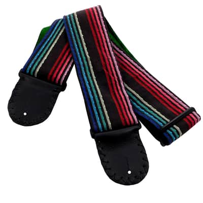 Colorful Stripes Guitar Strap Faux French Knots Artisan Handmade Blue Turquoise Green Burgundy Pink image 7