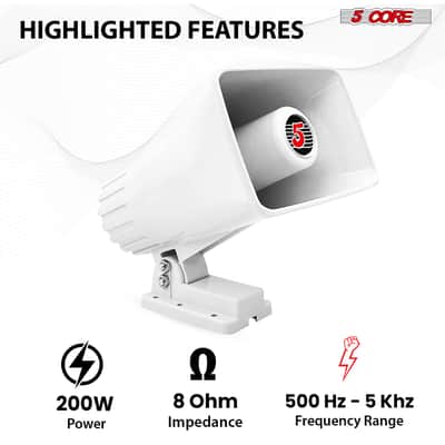5 Core 6 Inch PA Horn 200W Loud Speaker 8Pcs Bull Horn Loud Audio 8Ohm All Weather Indoor Outdoor Use Bracket and Hardware Included - HW 405 WH 8PCS image 6