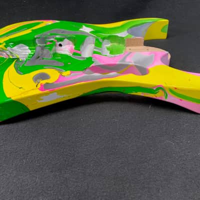 Neon multicolor swirled alder 6 string Jem style guitar body, LEFTY, HSH, AANJ, rear route- RB213 image 7