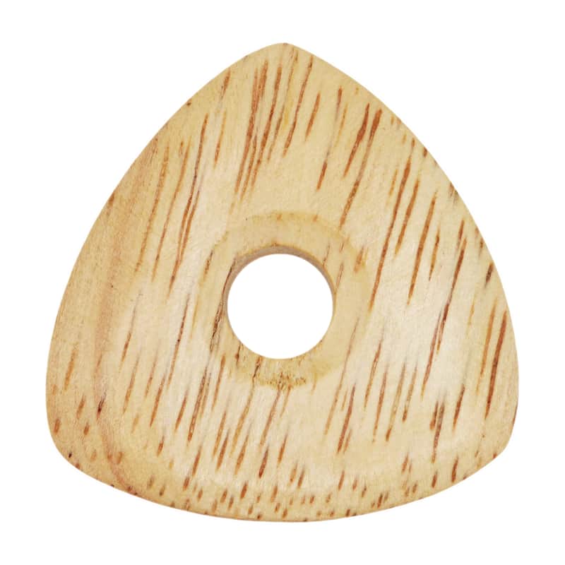 Rubber Wood Guitar Or Bass Pick - 4.0 mm Ultra Heavy Gauge - 346 Contoured Triangle With Grip Hole Shape - Natural Finish Handmade Specialty Exotic Plectrum - 1 Pack image 1