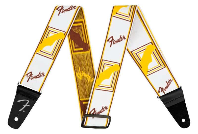 Fender WeighLess 2" Monogrammed Strap White/Brown/Yellow image 1