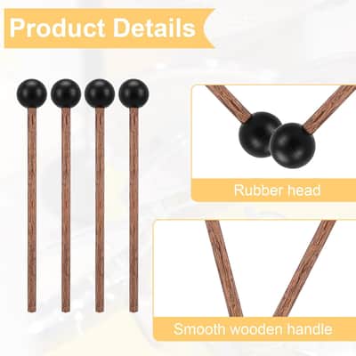 4 Pcs Steel Tongue Drum Mallets, 5.9 Inch Small Rubber Drum Mallets Sticks for Xylophone Glockenspiel Musical Instruments Mallet Birch Wood Handle Silicone Head Percussion Sticks(Black) image 3