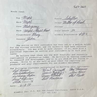 1978 Alembic Series 1 Long Scale Bass signed by Stanley Clarke, w/ original build sheet -folder-case image 23