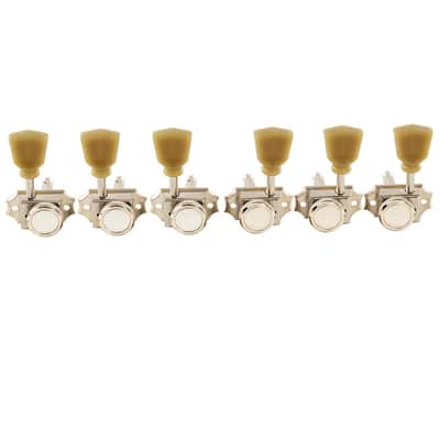 Vintage Style 3L3R Guitar Locking Tuners String Tuning Pegs Keys Machine Heads Set for Les Paul Style Electric or Acoustic Guitar, Nickel with Green Keystone Button image 1