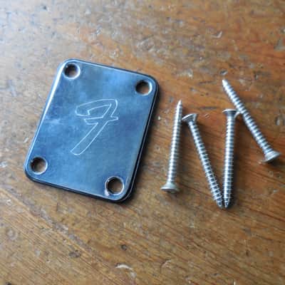 Fender 70's-80's 4 Bolt 'F' Neckplate with Original Black Pad and Bolts image 2