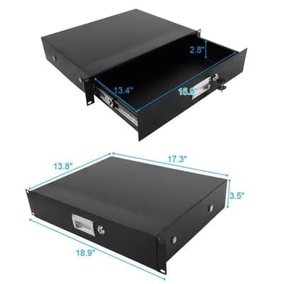 2U 19" Rack Mount Locking Drawer | Pro Audio DJ Server Rack Storage Cabinet with Keys – Steel Equipment Organizer image 2
