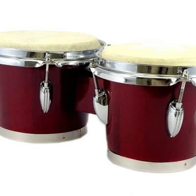 Zension 7" and 8" BONGO DRUMS - Latin Percussion Bongos Set Cowhide Tuning Key RED Wood image 3