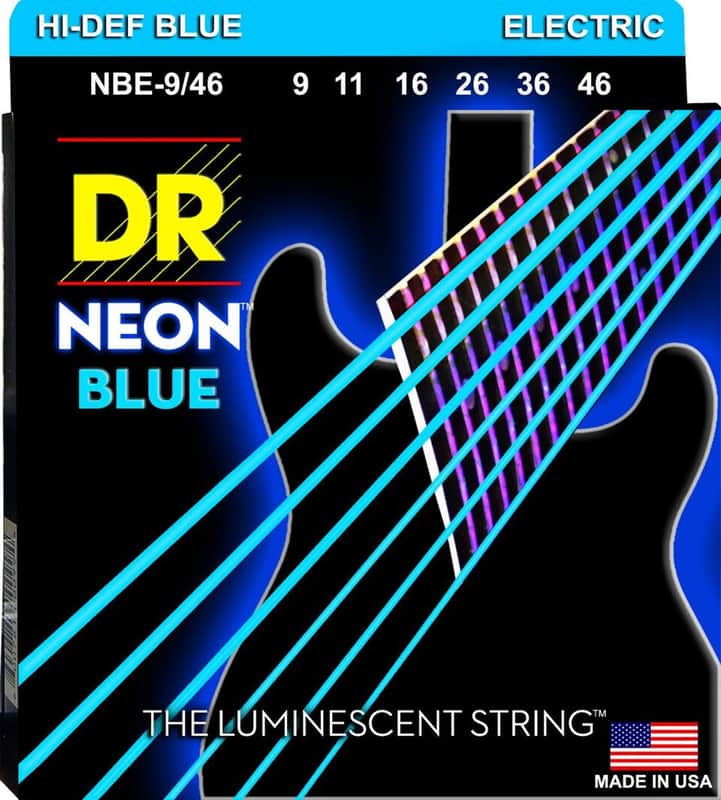 DR Strings NBE-9/46 Hi-Def Neon Blue Colored Light to Medium Electric Guitar Strings 09-46 image 1