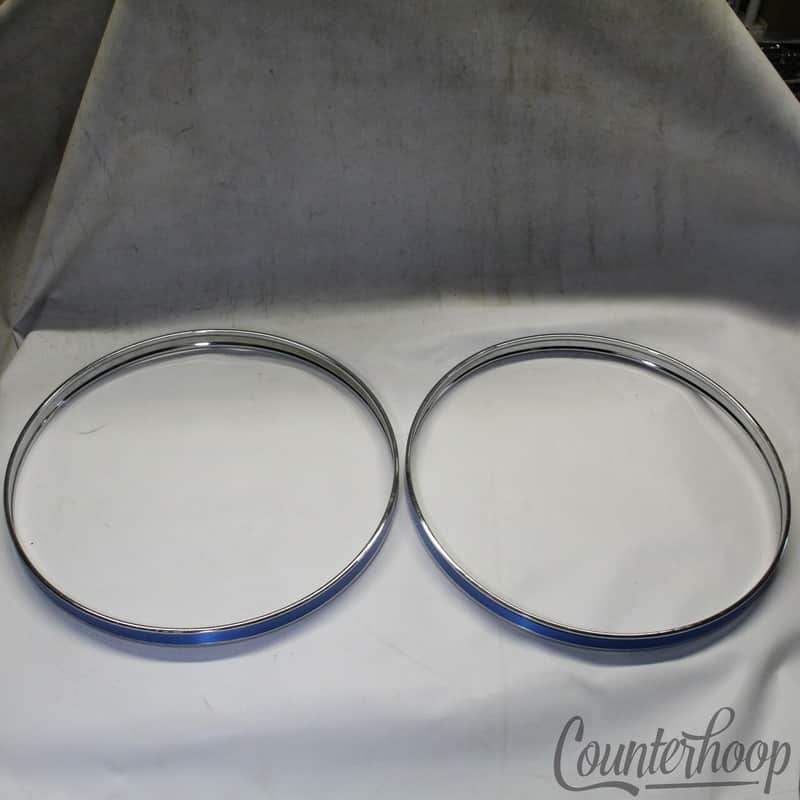*Pearl 2x 22" Bass Drum Hoops Steel Metal Rims Vintage 70s Metallic Blue Japan image 1