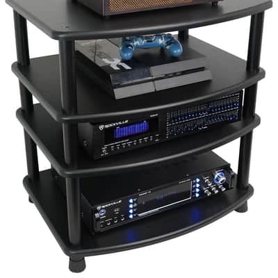 Rockville FLX BLACK Adjustable Height 4 Shelf Home Theater A/V Audio Rack Stand