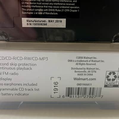 ONN CD+FM Portable Player (NIB), Model# OND19AAA11, Black image 3