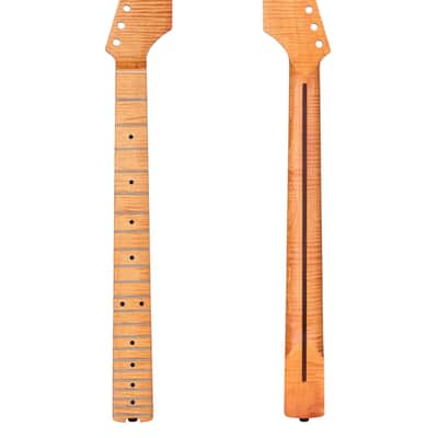 Electric Guitar Neck, 12"-16" Compound Radius, One-Piece Flame Canadian Hard Maple, 22 Stainless Steel Frets (2.4x1.4mm), Oiled Bone Nut 42mm, Matte Finish image 1