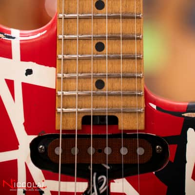 EVH Striped Series Frankenstein Frankie, Maple Fingerboard, Red with Black Stripes Relic image 9