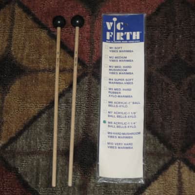 one pair new old stock (with packaging) pair of Vic Firth M8 American Custom Bells, Xylophone & Keyboard (Hard Acrylic) 1 1/4" Ball, birch natural wood shafts (sticks) image 1