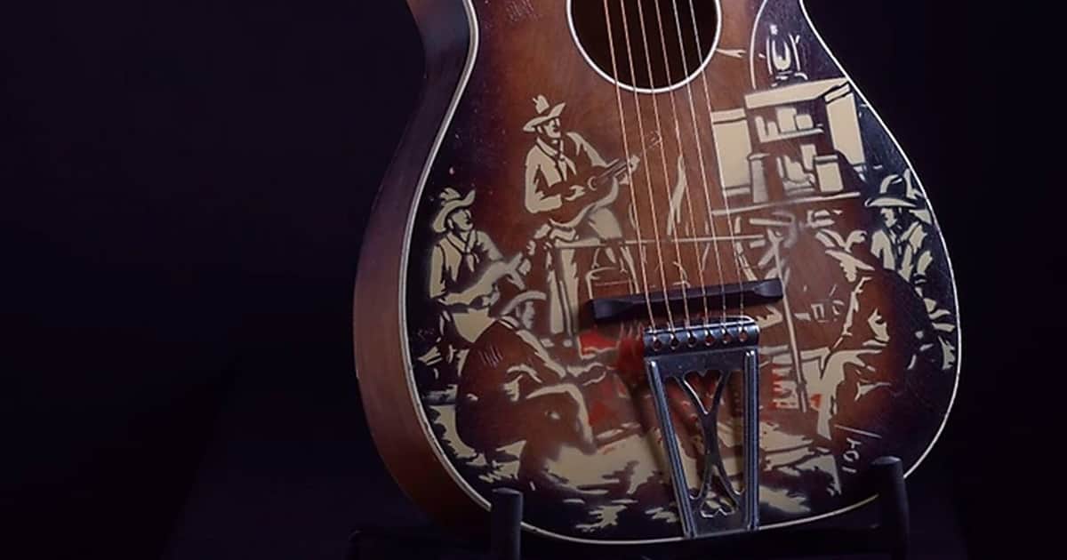 Épingle à Revers Vintage – Cowboy Guitare Autour Du Feu – Broche Métal