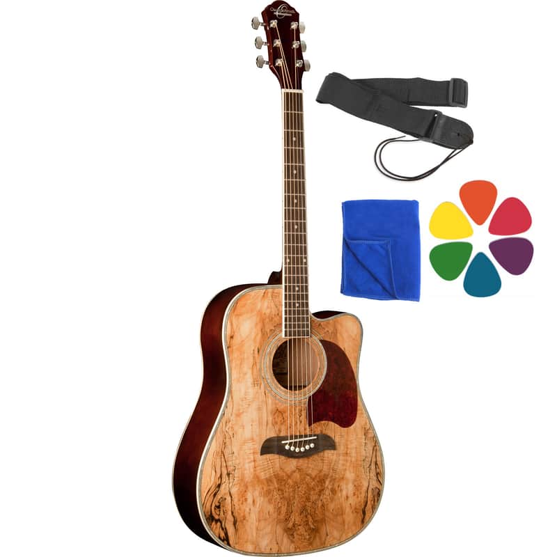 Oscar Schmidt OG2CESM Spalted Maple Acoustic Electric Guitar with Strap and Picks image 1