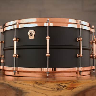 Ludwig 14 X 6.5 Lb427 T DC Hot Rod Black Beauty Snare Drum, Brass Shell, Matte Black, Copper Fittings image 2
