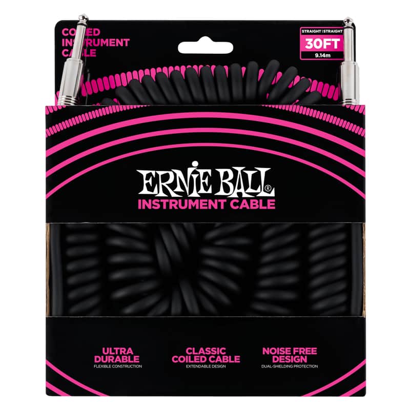 Ernie Ball Coiled Instrument Cable Straight/Straight 30ft - Black image 1
