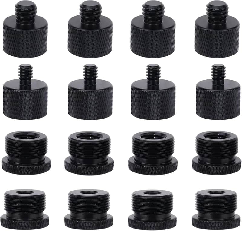 16pcs Mic Stand Adapter Parts Set, 5/8 to 3/8 & 5/8 to 1/4 Aluminum Microphone Holder Thread Screw Adapters Accessories Replacement for Mic Audio Stand Boom Arm Camera & Tripod image 1