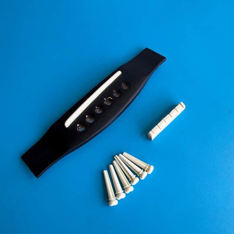 SQUIER Acoustic 093-0300-021 Guitar Part: Bridge w/Saddle Pins and Nut [Lot] image 1