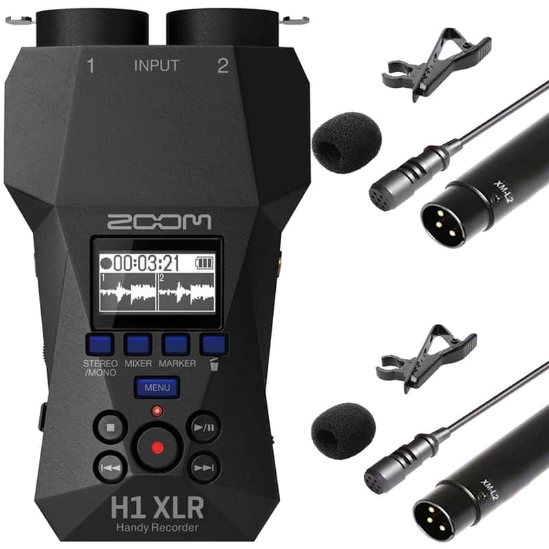 Zoom H1 XLR Portable Audio Recorder for Video + 2x Vidpro Professional Wired XLR Lavalier Microphone XM-L2 for Pro Audio Equipment with XLR Input image 1