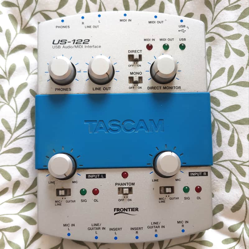 2000s TASCAM US-122 USB Audio Interface Silver and Blue