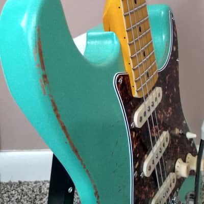 Sawtooth ES Alder Body Relic Surf Green Stratocaster with New Padded Gig Bag and Leather Strap image 14