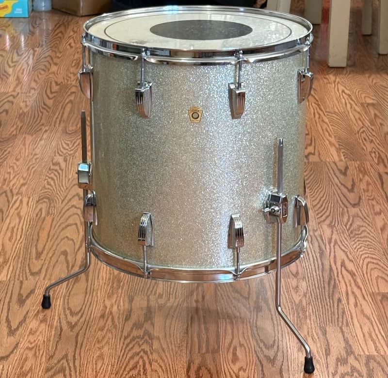 Vintage 1968 Ludwig 16" Floor Tom Silver Sparkle white Interior for drum set image 1