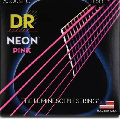 DR Strings Hi-Def Neon Color-coated Acoustic Guitar Strings - .011 - .050 Custom Light  Pink image 4