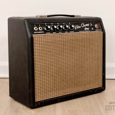 1965 Fender Vibro Champ Vintage Black Panel Tube Amp 1x8, Class A, FEIC image 1