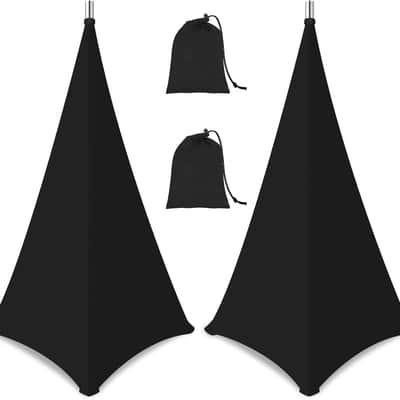 Speaker Stand Cover-Speaker Cloth with 360 Degree Cover, Speaker Tripod Scrim Cover for Speaker/Lighting with Free Travel Bag, 2 Pack Black image 1