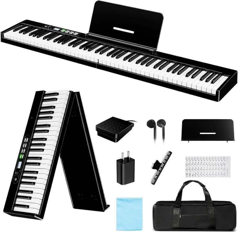 88 Key Semi-Weighted Folding Piano, Full Size Portable Keyboard with Bluetooth MIDI, Touch Sensitive Keys, Carrying Case, Sustain Pedal & Earbuds for Adult Beginners image 1