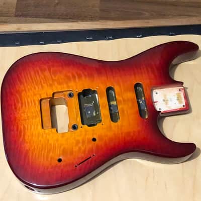 1989-91 Japan Charvel 375 Deluxe Exotic Flame Sunburst Guitar Body Floyd Ready image 1