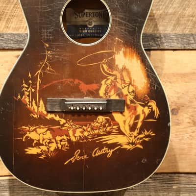1935 Roundup Supertone Gene Autry Acoustic Guitar with Original Case Worldwide Shipping image 2